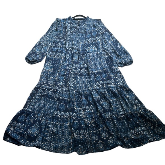 Julia Jordan blue multi printed tiered maxi dress sheer size 16 new raffle - Picture 8 of 11